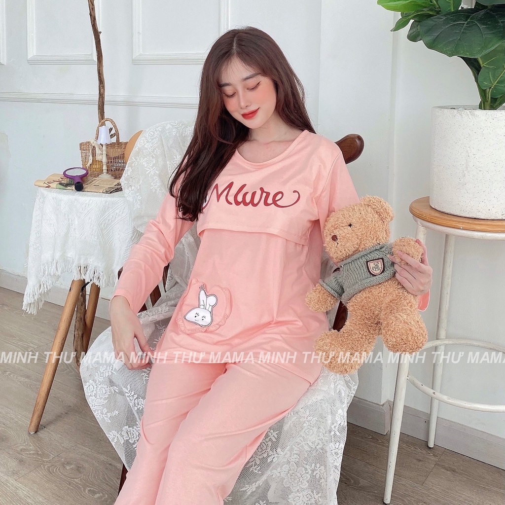 Bộ bầu - bộ sau sinh - cho con bú - chất liệu coton - mềm - mịn - mát ( đô lật túi tim - QDTD - MS - 04 )