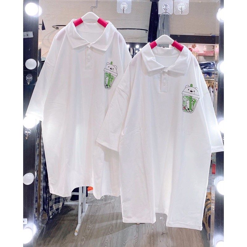 Áo thun có cổ dáng rộng tay lỡ --- ly trà sữa