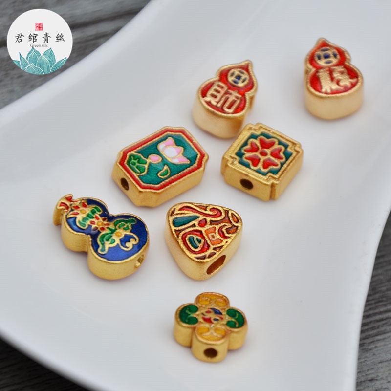 Bingying Pavilion Vòng Tay Chuỗi Hạt Bán Dẫn Màu Vàng Đồng Mặt Hình Quả Bầu Xanh Dương Duobao Cho Nữ Sản Phẩm Bán Dẫn
