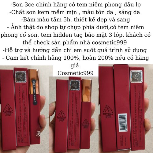 Son 3ce chính hãng,Son 3ce cloud lip tint màu live a little đỏ đất-cosmetic999