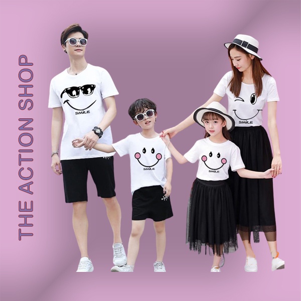 Áo thun gia đình siêu dễ thương Đồ gia đình 3/4/5 người giá rẻ Thun cotton dày dặn Màu trắng GD0016T Bin Action