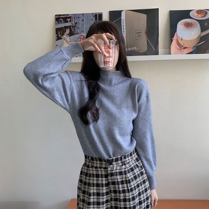 Áo sweater XINLANYASHE dệt kim cổ cao dáng ôm kẻ sọc đơn giản thời trang thu đông 2022 dành cho nữ