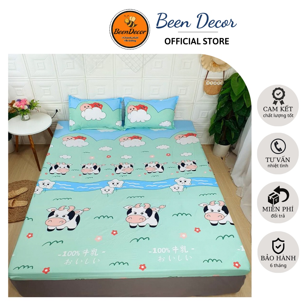 Ga trải giường Bọc Đệm m4 x2m kèm 2 vỏ gối Nằm 45x65cm Chất Cotton Poly (được chọn mẫu)