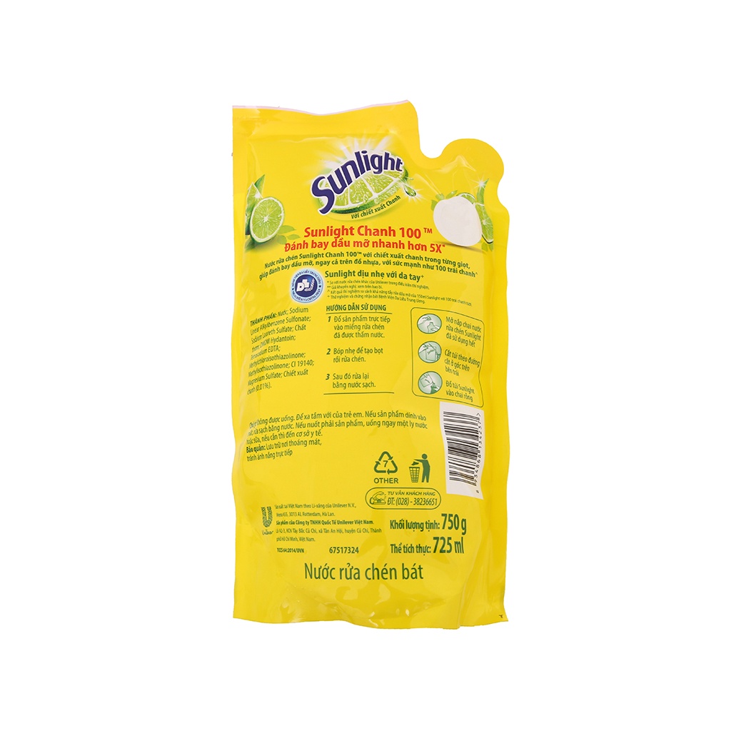 Nước rửa chén Sunlight túi 750g