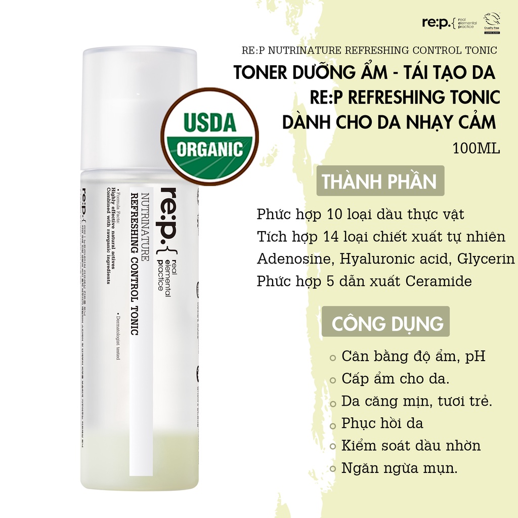 Toner Dưỡng ẩm - Tái Tạo Da Re:p Refreshing Tonic dành cho da nhạy cảm Re:p Nutrinature Refreshing Control Tonic (100ml)