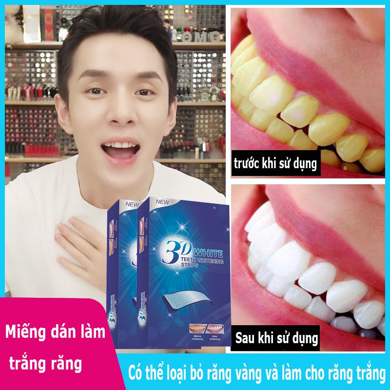 Miếng dán trắng răng 3D White Teeth Whitening Strip làm trắng răng nhanh chóng tiện lợi dễ sử dụng 1 hộp 7 miếng