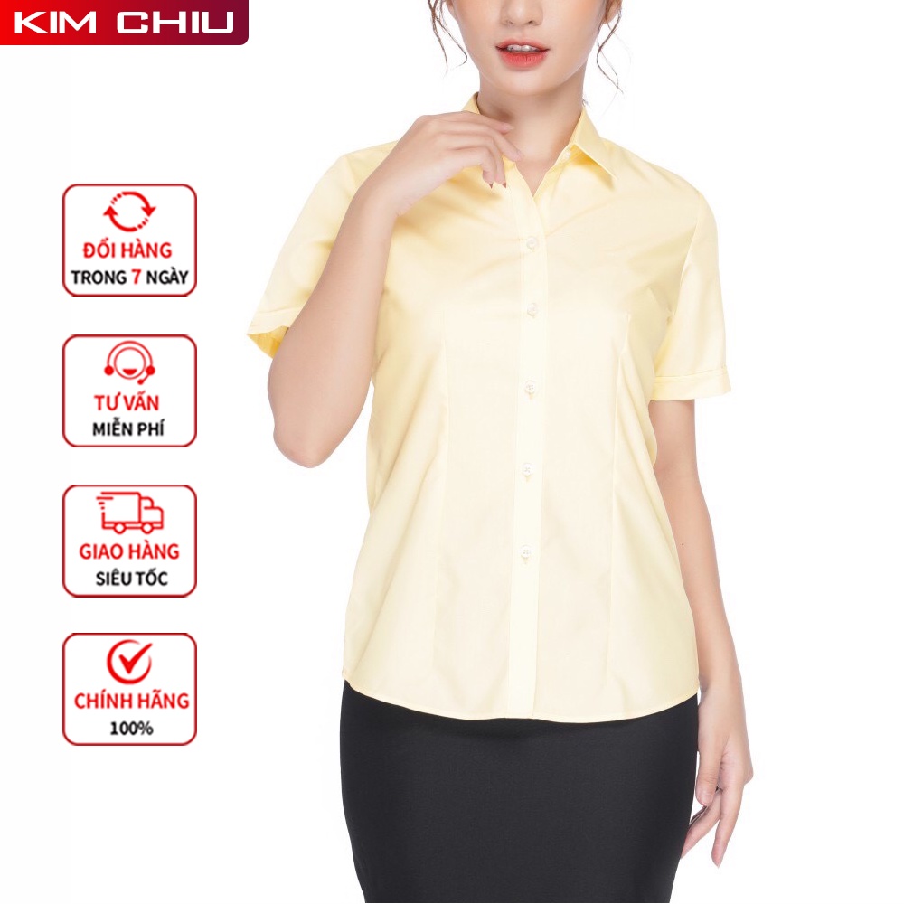 Áo Sơ Mi Nữ Công Sở Cao Cấp Kim Chiu, Form Mai An, Màu Vàng Tươi Tay Ngắn Vải Kate Ý Đẹp Ít Nhăn Giãn Nhẹ, SMTN01