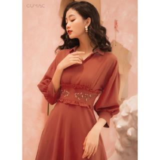 Đầm cổ bẻ thêu eo GUMAC MS22031_GACH