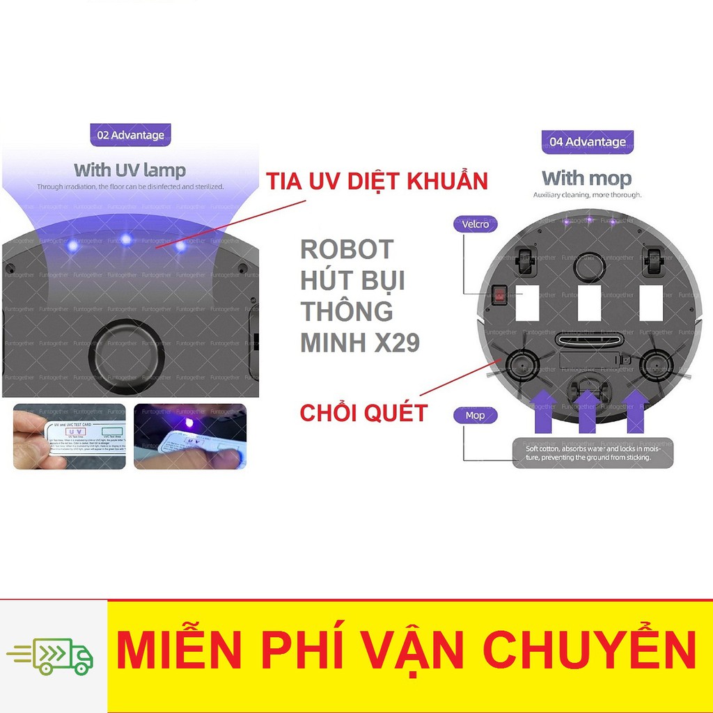 ROBOT HÚT SÀN, HÚT BỤI THÔNG MINH KHÔNG DÂY X29 - TRANG BỊ TIA CỰC TÍM DIỆT KHUẨN