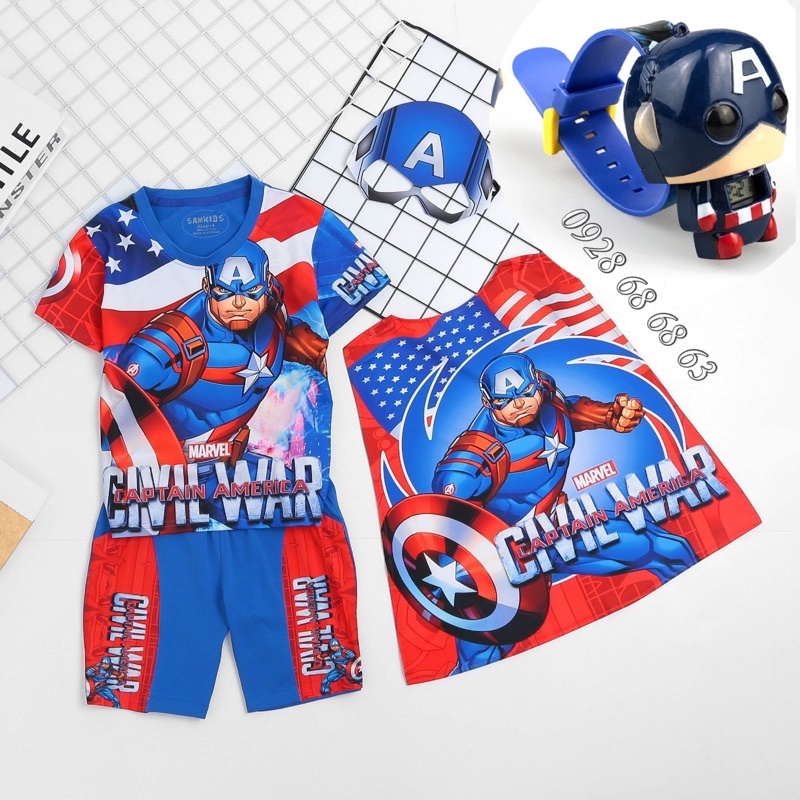 Bộ quần áo siêu nhân đội trưởng mỹ tặng kèm mặt nạ choàng Samkids