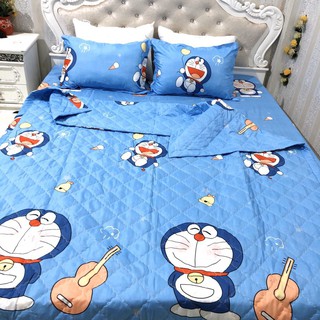 Hỏa tốc HCM-  Set 5 món 1 grap 1m6 1m8 kèm 2 áo gối nằm 1 áo gối ôm 1 chăn hè chần bông mẫu Doremon