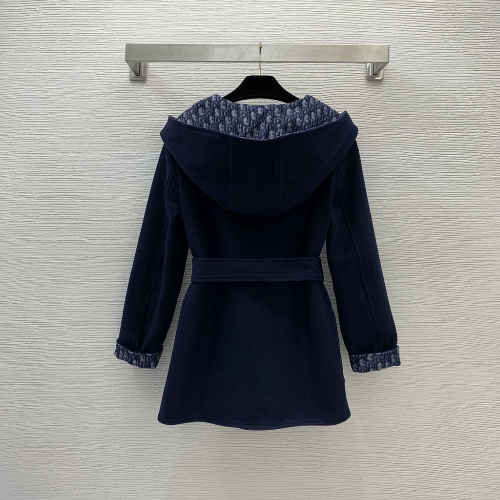 Áo khoác nữ dài tay có mũ trùm đầu phối thắt lưng thời trang cao cấp Christian Dior CD