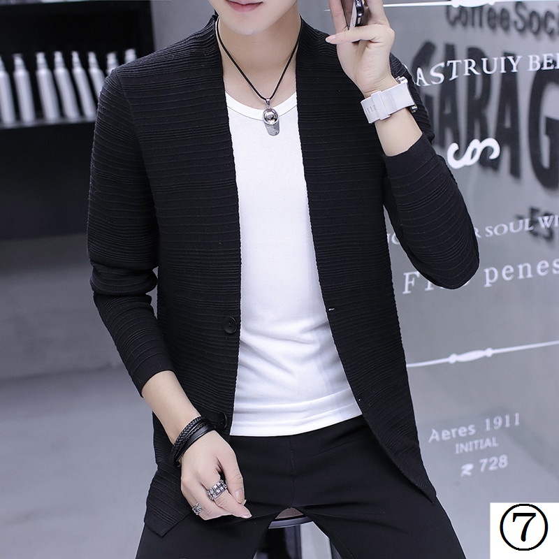 Áo Khoác Cardigan Dệt Kim Mỏng Dáng Ôm Phong Cách Hàn Quốc Thời Trang Xuân Thu Cho Nam