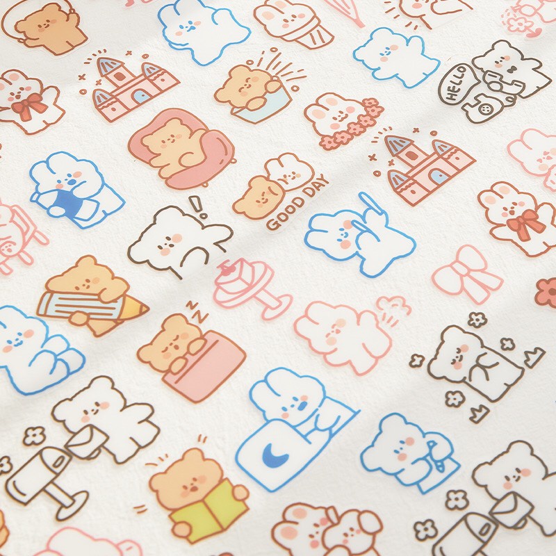 Túi hình dán sticker hình gấu cute 40 mảnh 2-->6cm trang trí sổ tay, máy tính, laptop, góc học tập