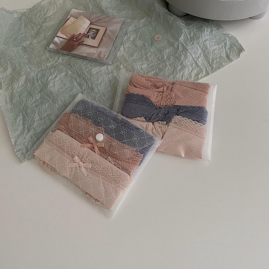 Set Túi Ví 3 Quần Lót Nữ ❤️ Quần Lót Chất Đúc Su Phối Nơ Viền Ren Mát Lạnh 499