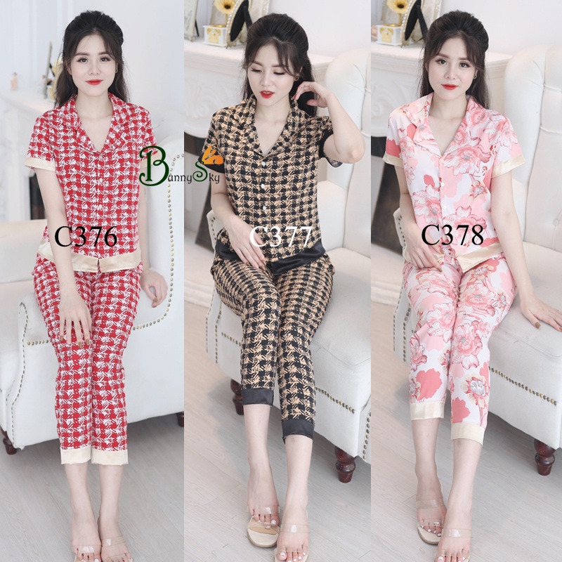Đồ bộ mặc nhà pizama lụa siêu sang chảnh vải mềm mịn nhẹ mát