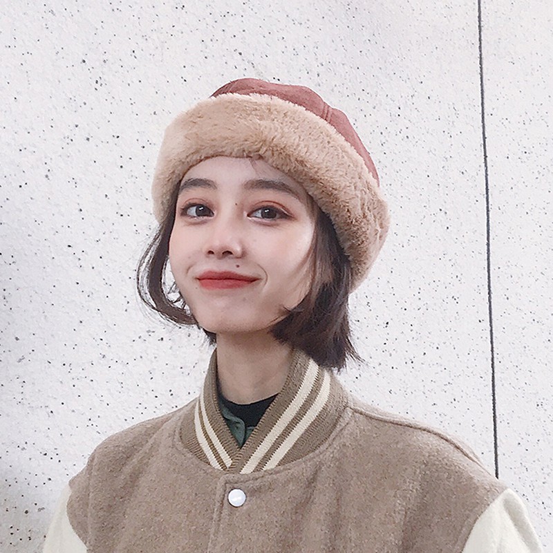 Mũ Beret Da Lộn Phối Lông Cừu Mềm Mại Thời Trang Thu Đông Phong Cách Nhật Bản Cho Nữ