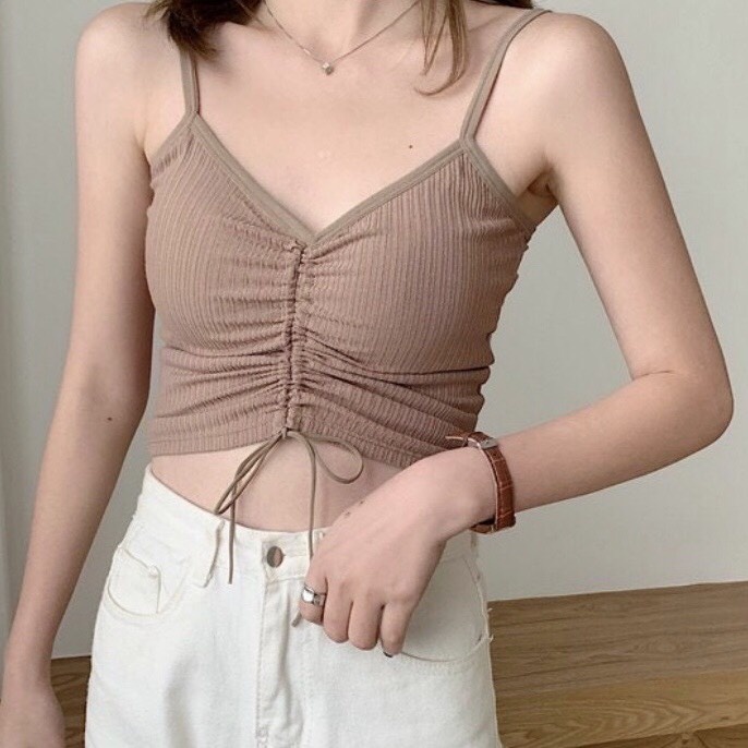 Áo Bra Hai Dây Nữ Croptop Dáng Ôm Có Mút Ngưc Dây Rút Co Giãn PINK STORE 0037