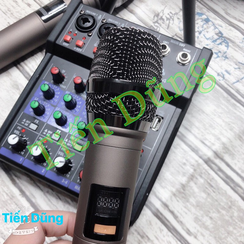 Bàn Trộn Âm Thanh Kiêm Lọc Âm Mixer G4 Kèm 2 Mic, Không Dây Tiện Lợi Oto Loa Kéo Và Các Loại Loa Khác