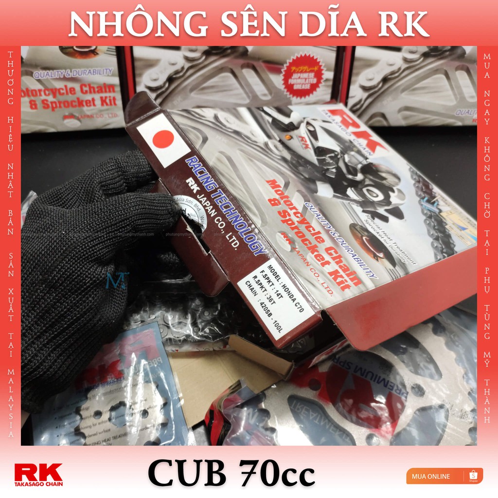 Nhông sên dĩa RK xe Cub 70cc thương hiệu Nhật Bản