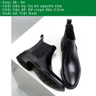 Giầy nam Chelsea boot thời trang nam chất liệu da trơn giúp tăng chiều cao 3.5cm