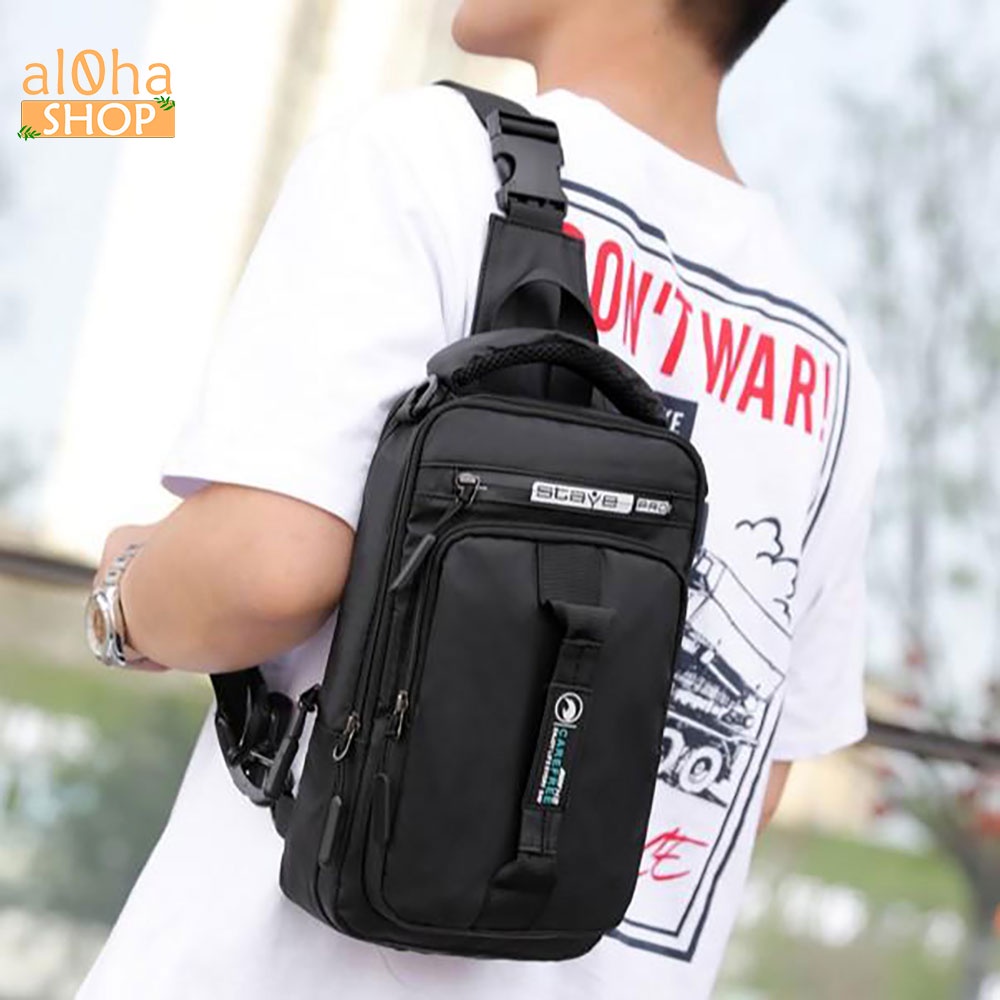 Túi đeo chéo đa năng chống nước, tích hợp dây sạc USB, quai xách đeo tùy chỉnh làm balo unisex nam nữ - al0ha Shop