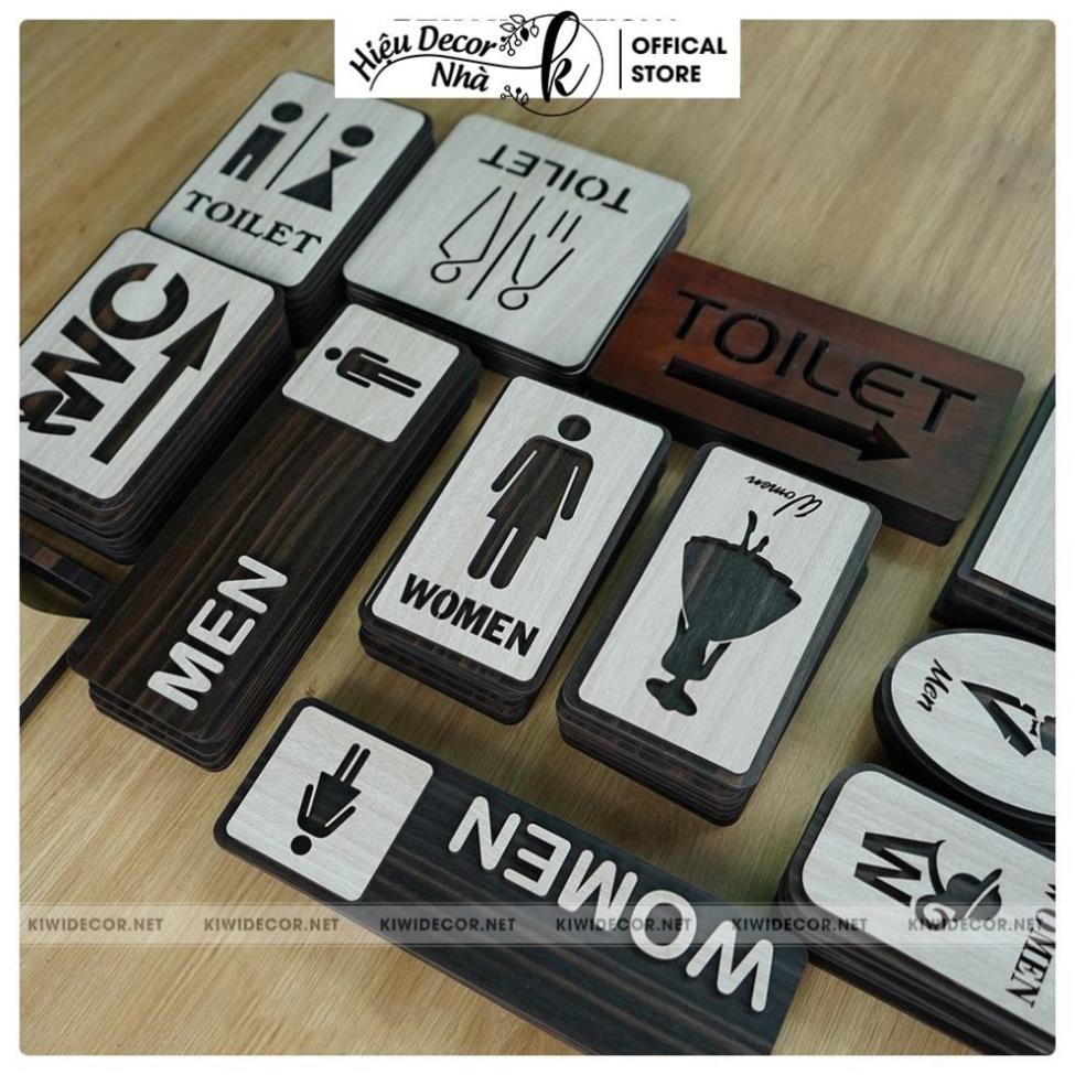 Bảng WC Toilet Decor Vintage Bằng Gỗ - WC Nam Nữ - Restroom Chỉ hướng nhà vệ sinh - Hiệu Nhà K