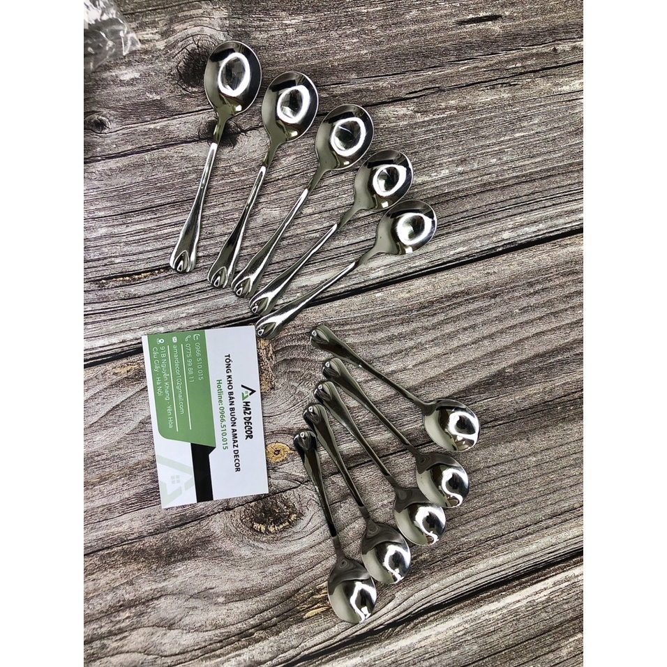 Muỗng thìa inox cafe 11cm cán giọt nước cao cấp sáng bóng bền đẹp an toàn cho sức khỏe TT112512