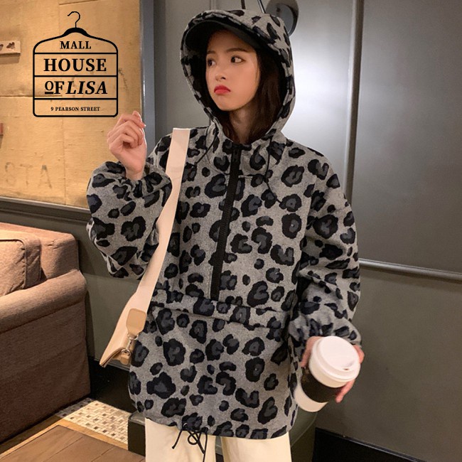 crop sweater woman casual wear Leopard Printed Hoodies Long Sleeves Casual Sweater Pullover Streetwear Hooded Crop Top Cfor Woman 