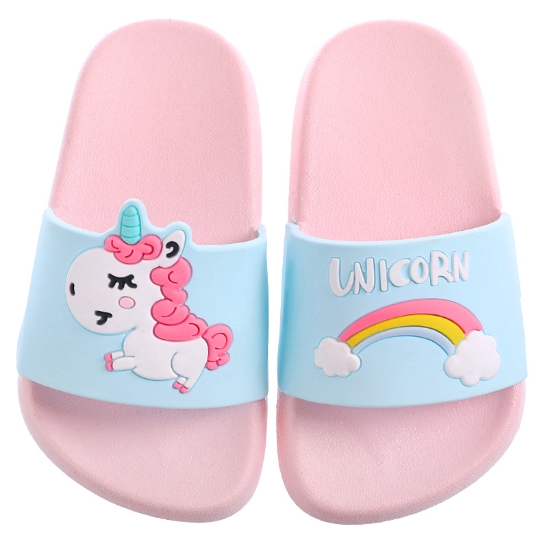 Size 18-41 Kids Cute Unicorn Cartoon Slippers Boy Girls Rainbow Pony Non-slip Slipper Homewear Shoes