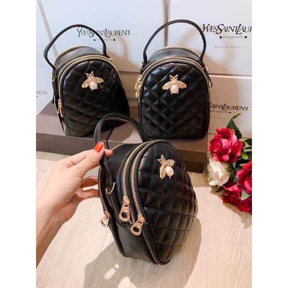 Balo Mini Con Ong Màu Đen 3 Ngăn