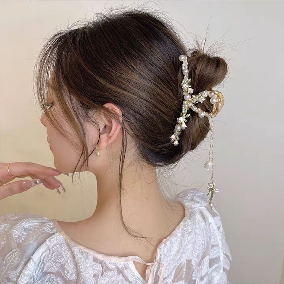 Kẹp tóc Haimeikang tua rua bằng hợp kim đính ngọc trai giả phong cách cổ điển thời trang cho nữ