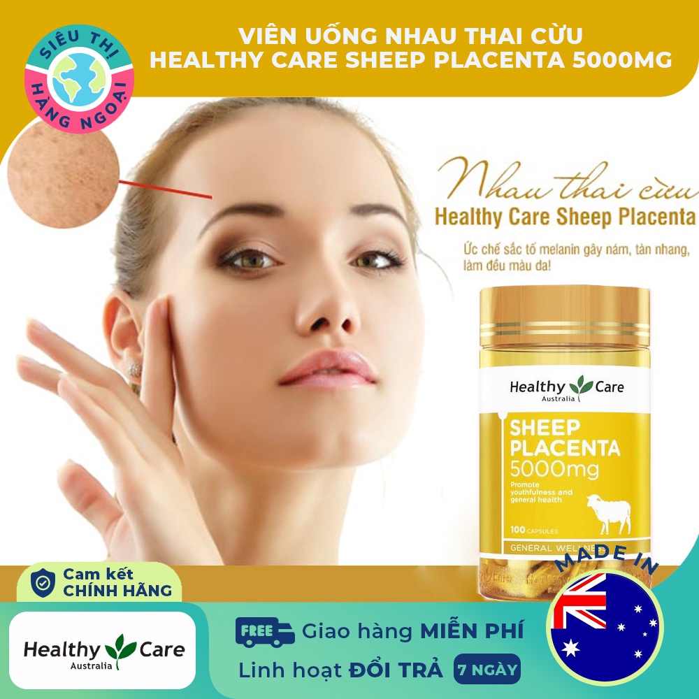 Viên uống Nhau thai cừu Sheep Placenta Healthy Care 5000mg Hộp 100 Viên