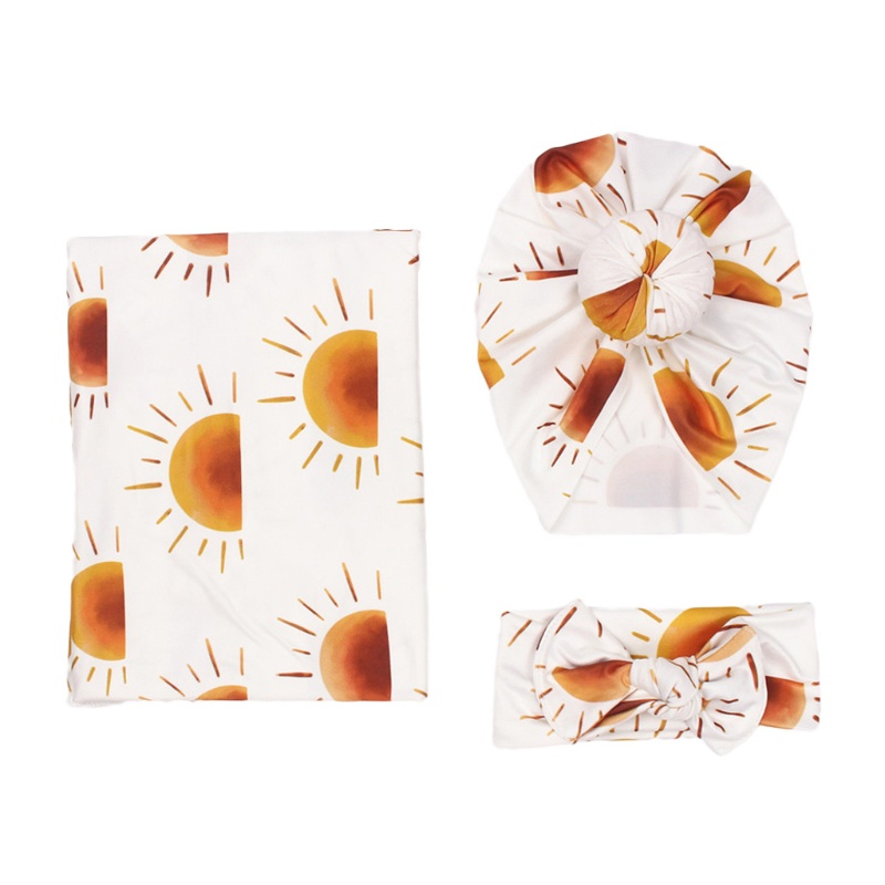 Set 3 Món Chăn + Nón + Băng Đô In Hoa Cho Bé Sơ Sinh