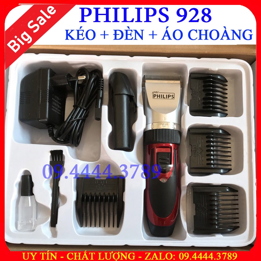 Tông đơ cắt tóc Phi.lips 928 cao cấp, tăng đơ hớt tóc. Bộ có sẵn 2 pin sạc, cắt êm, bén. Kèm combo phụ kiện