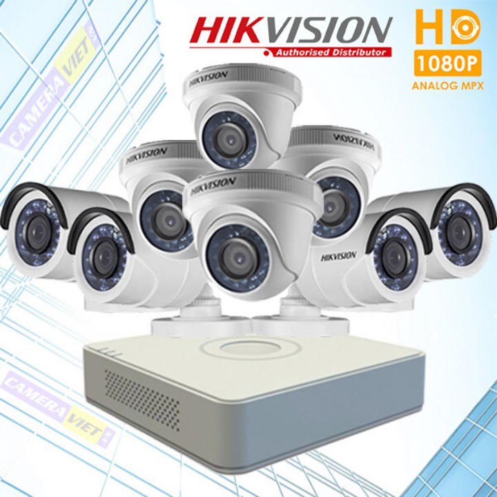 Trọn bộ 8 mắt camera quan sát Hikvision 2.0 megapixel Full HD 1080P vỏ thép - Kèm ổ cứng 500G cùng đầy đủ phụ kiện khác