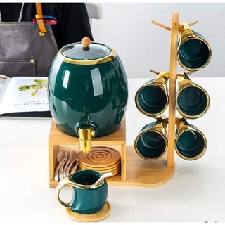 Bình trà chum, bộ trà CAO CẤP Bộ trà sứ có giá treo dung tích 2,3l phong cách Bắc Âu