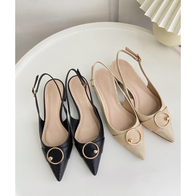 Giày cao gót dáng slingback phối khoen tròn gót vuông cao 3cm thời trang cao cấp COLEE (Mã SP: CGCL028)