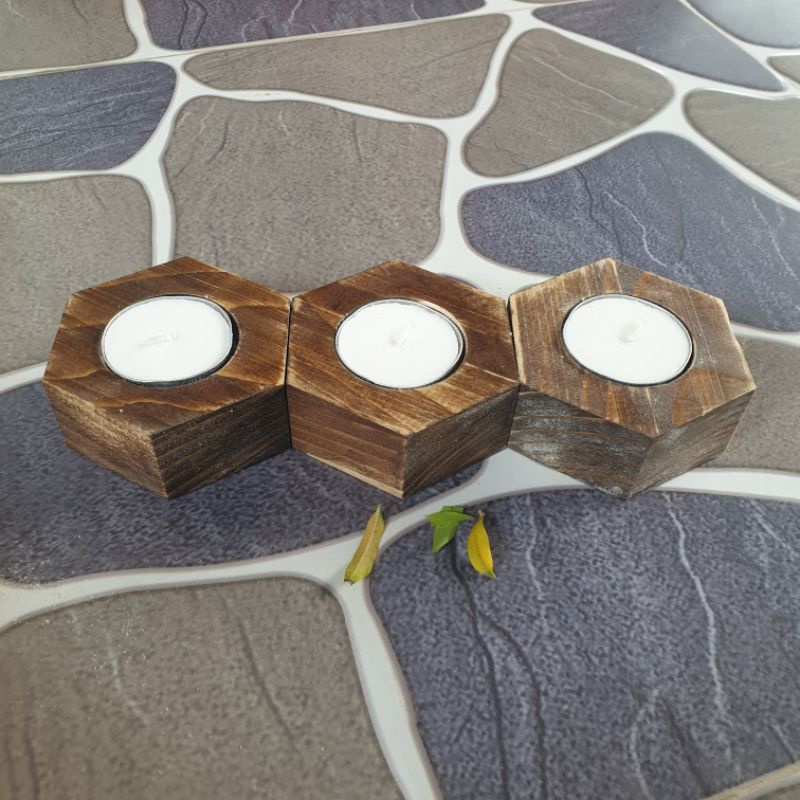 Đế nến bằng gỗ phong cách vintage, cốc nến tealight