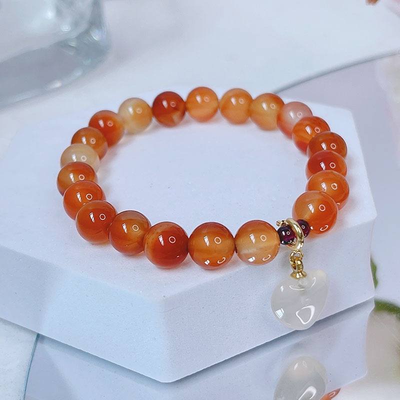 [Hàng Mới] Vòng Tay Mã Não Đỏ Thiết Kế Đơn Giản Phong Cách Retro