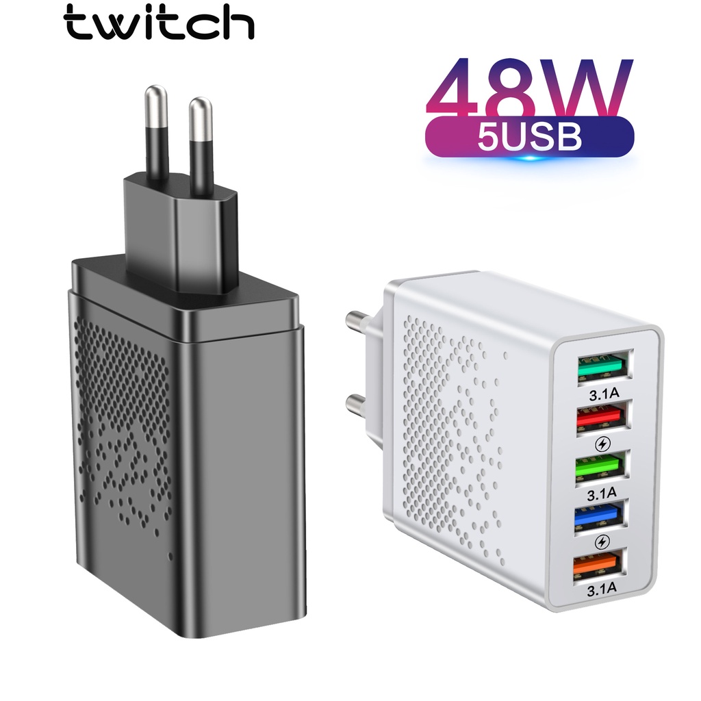 Cục sạc nhanh Twitch 48W kết nối 5 cổng USB gắn tường tiện dụng