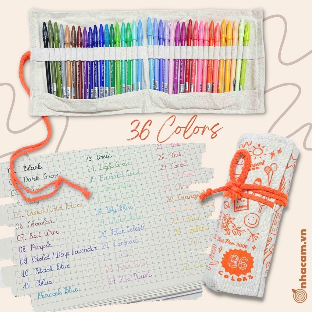 [TẶNG TÚI CANVA] Set 36 Bút Monami Plus Pen 3000 Nhà Cam