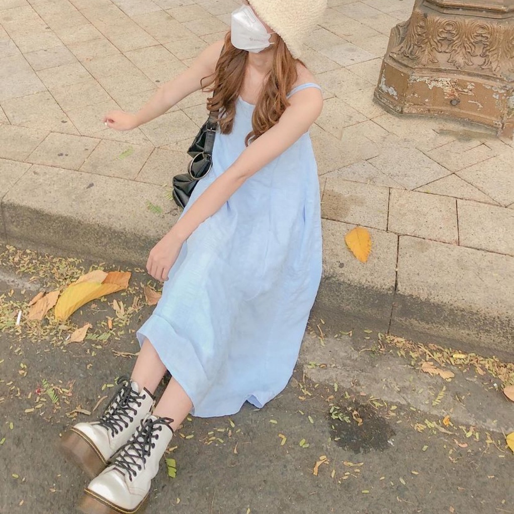 Váy Đầm Hai Dây Dáng Dài Chất Vải Đũi Mềm Thoáng Mát, Váy Babydoll Hai Dây Dáng Dài