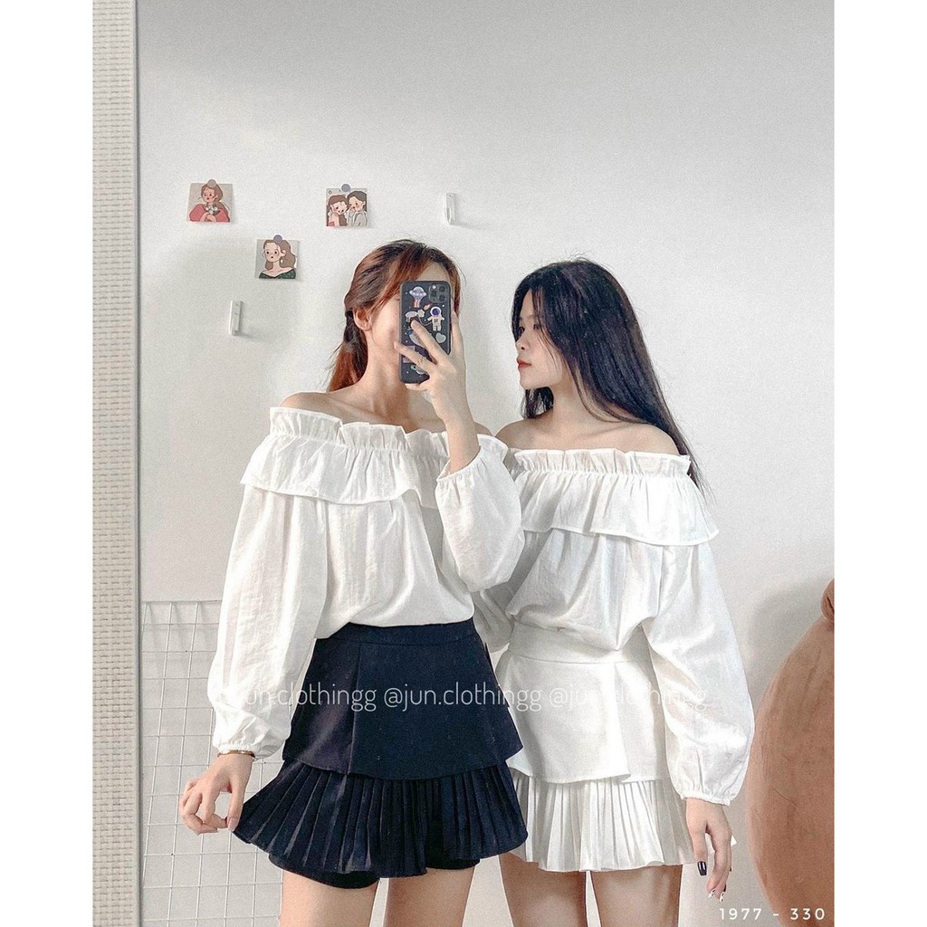 Áo bánh bèo trễ vai tay chun chất von lụa mềm mát mịn, from áo cực chuẩn hàng đẹp