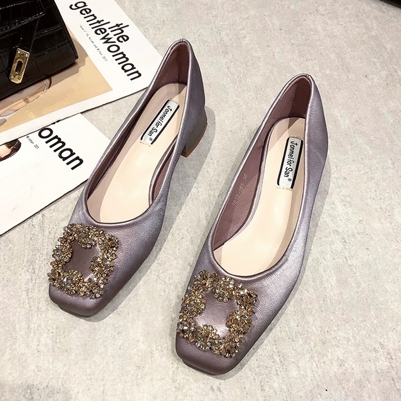 Giày Cao Gót 3Cm Mũi Vuông Đính Nơ Đính Đá Dành Cho Phù Dâu