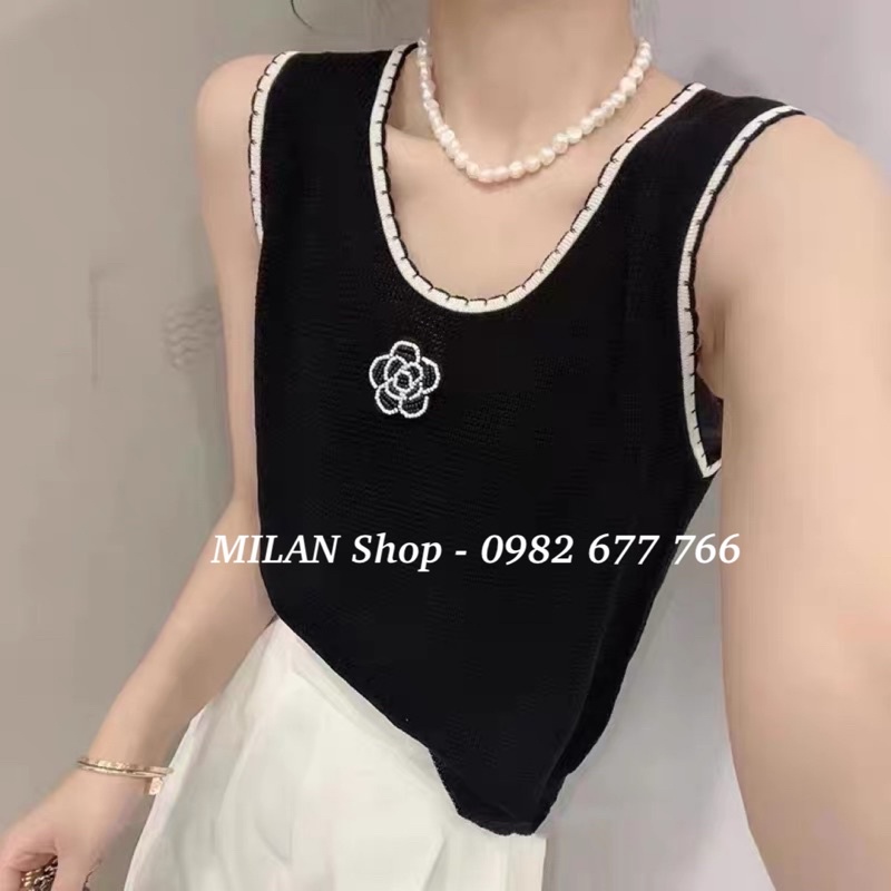 Áo len sát nách cổ tròn hoa trà sang trẻ hot hit