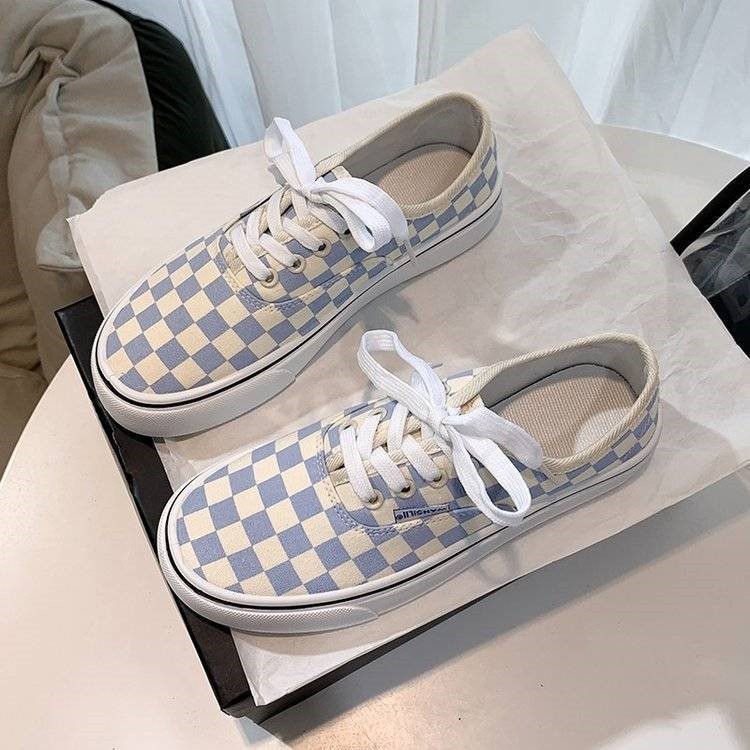 Giày Vải Dây Buộc Kẻ Caro Xanh Trắng Siêu HOT