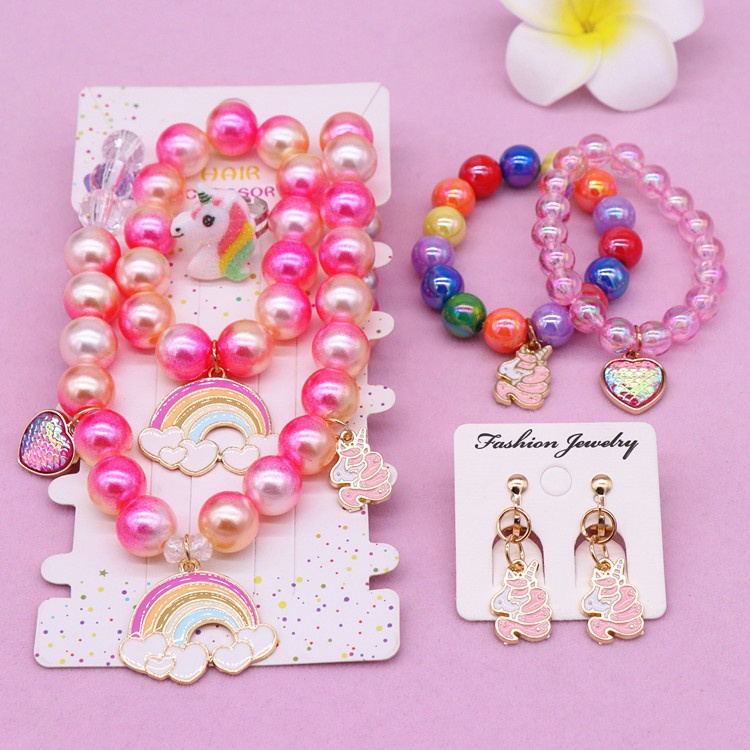 Vòng Tay Chuỗi Hạt Màu Sắc Cầu Vồng Dễ Thương Cho Bé Gái