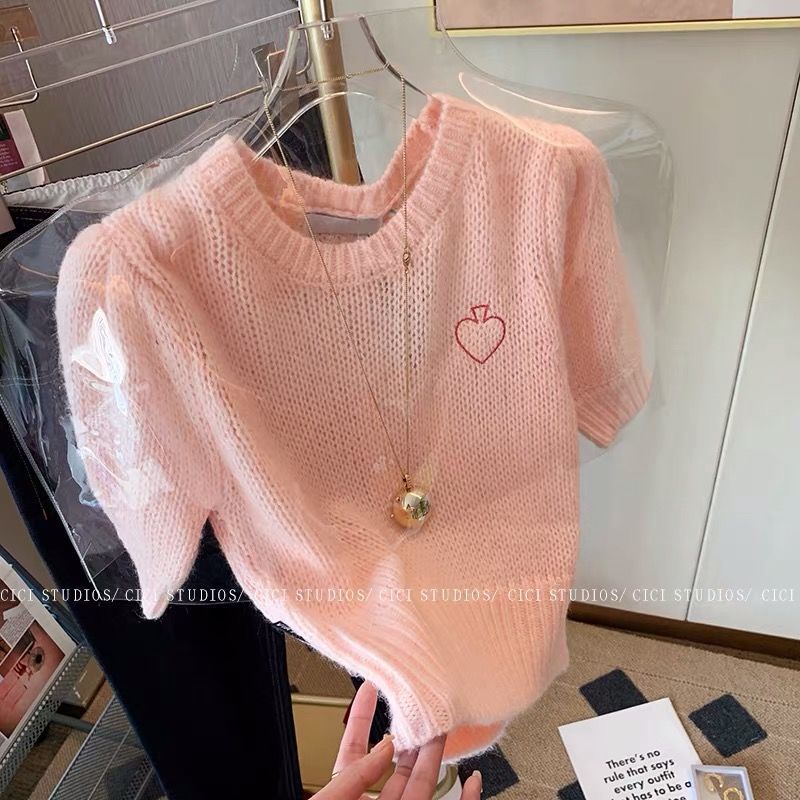 Áo Dệt Kim Tay Phồng Ngắn Mềm Mại Thời Trang Mùa Hè Cho Nữ