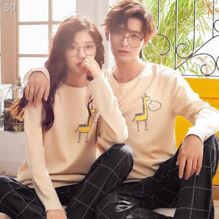 Couple pyjama mùa xuân và thu dài tay cotton nam nữ hè kimono mỏng phù hợp với sinh viênB  ཾ ❕